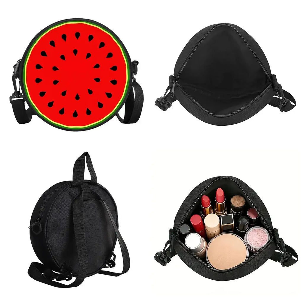 Watermelon Cherry Round Shoulder Bag Fruit Messenger Bag Daily Adjustable Strap Crossbody Bag for Woman Best Gifts 2D Flat