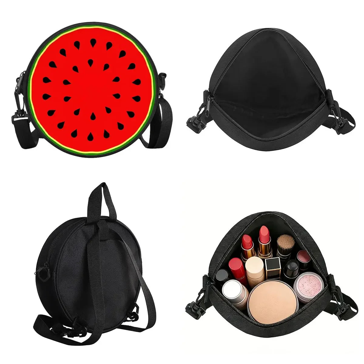 Watermelon Cherry Round Shoulder Bag Fruit Messenger Bag Daily Adjustable Strap Crossbody Bag for Woman Best Gifts 2D Flat