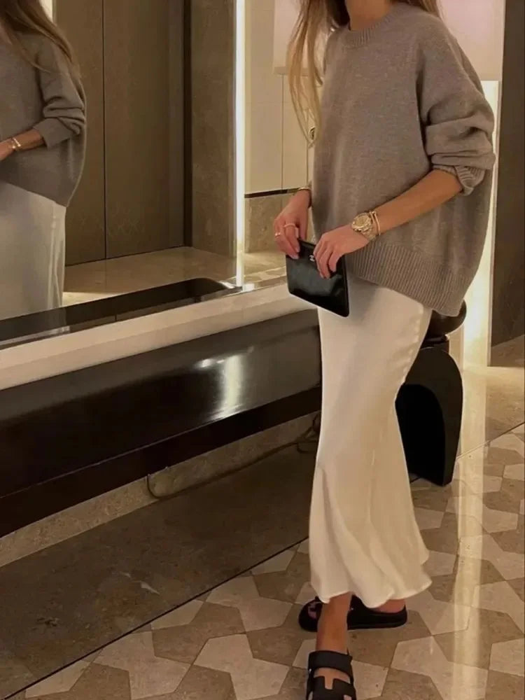 Willshela 2024 Schwarzer Satinrock Damen Hohe Taille Elegante Lange Röcke Für Frauen Mode Sommer Midirock Büro Damenröcke