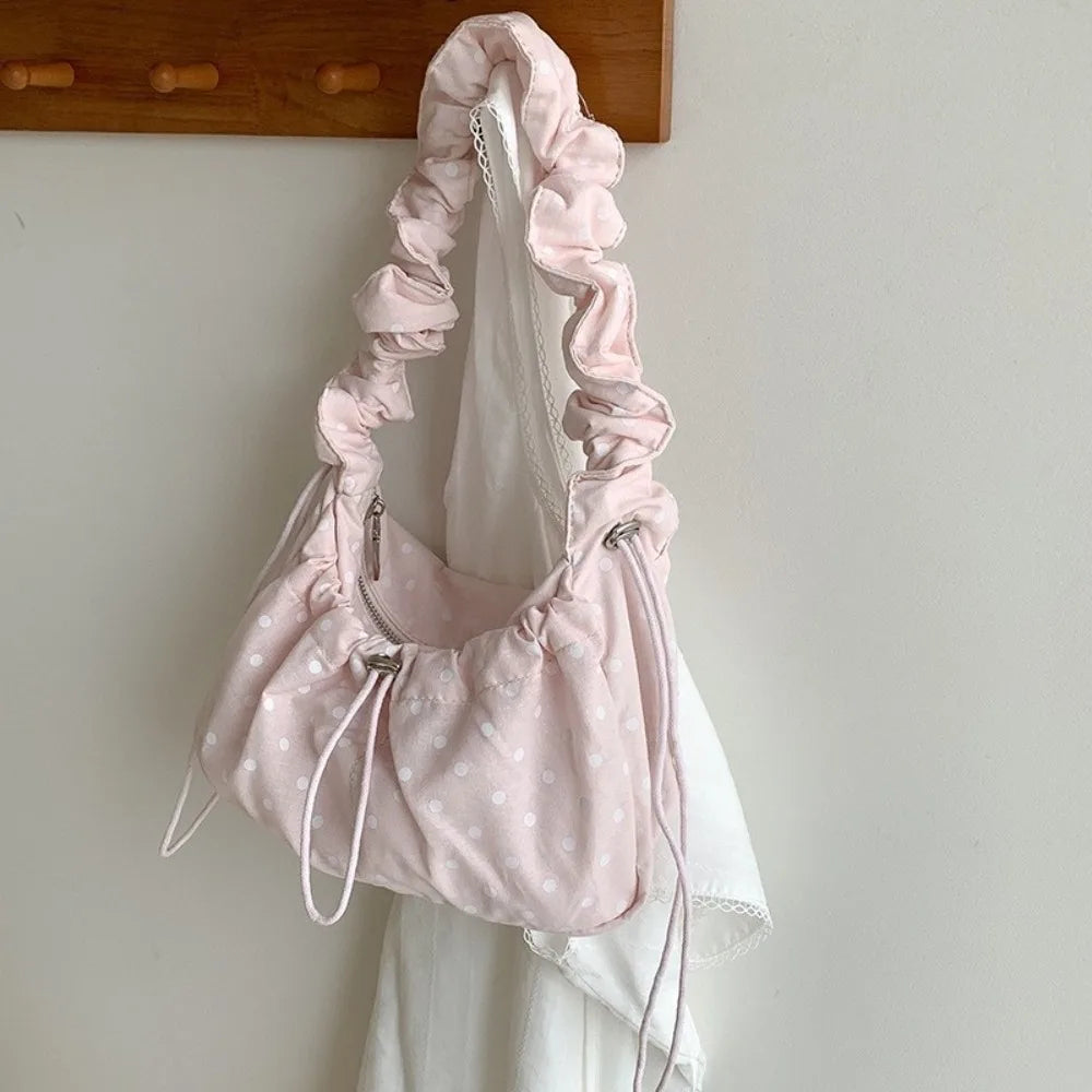 Versatile Polka Dot Underarm Bag Korean Style Large Capacity Drawstring Shoulder Bag Lightweight Clutch Purse