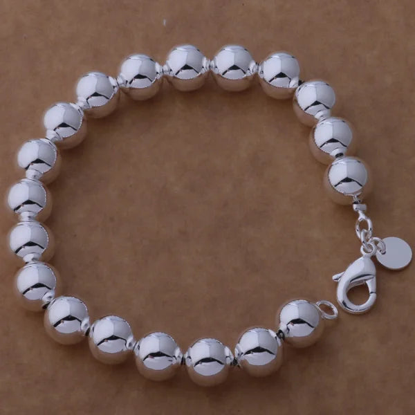 Bracelet Charm en Argent Sterling 925 – Chaîne Perlée Romantique pour Femme