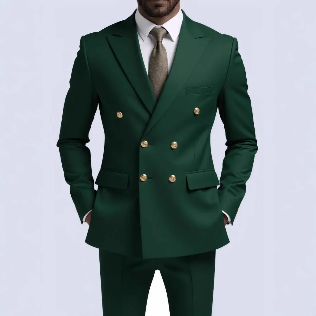 Fashion New Men's Leisure Boutique Business Banquet Solid Color Wedding Double Breasted Slim Fit Suit Blazers Jacket Pants