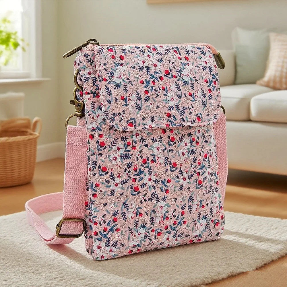 Versatile Print New Oil Painting Series 5-Layer Crossbody Phone Bag Rustic Fabric Women's Handbag Lightweight and Easy-to-Match