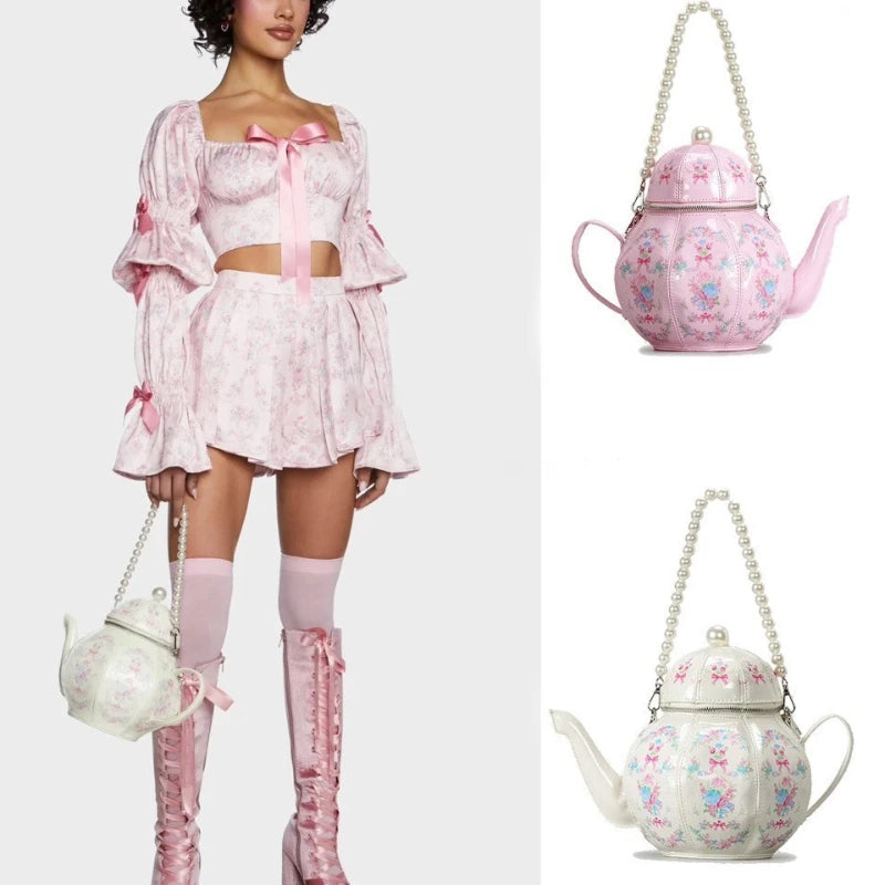 Sac Bandoulière Forme Théière avec Chaîne Perles – Sac À Main Femme