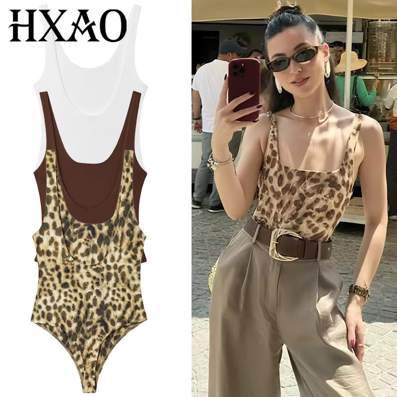 Body Femme Sans Manches Dos Nu – Imprimé Léopard & Pois, Style Corset Été (S/M/L)