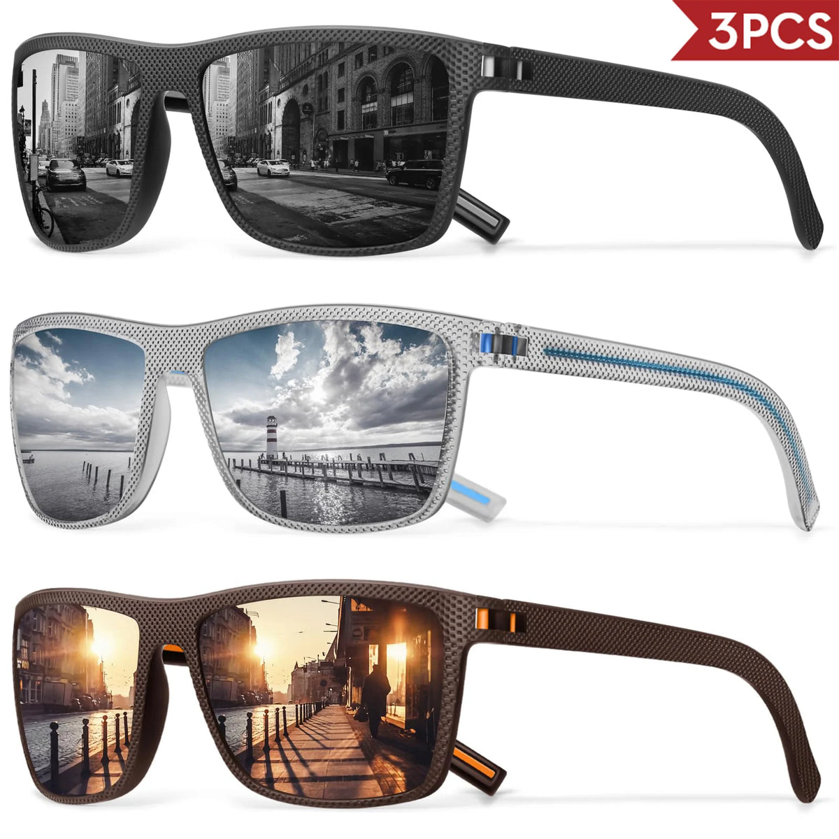 Lot de 3 ou 4 Lunettes de Soleil Polarisées VEGUEROS – UV400 & Miroir