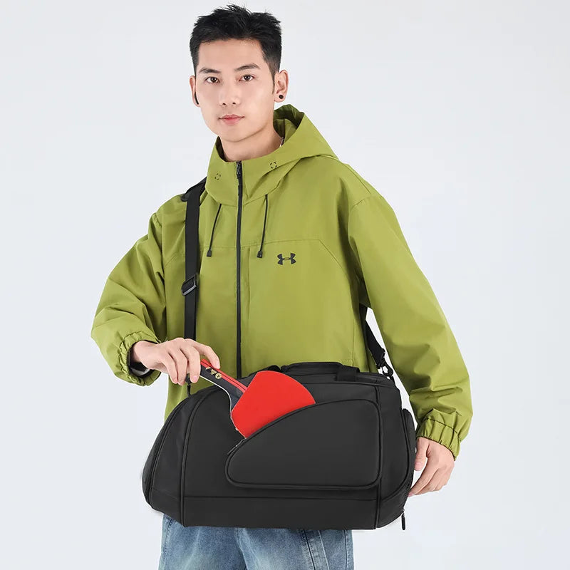 Table Tennis Bag with Large Capacity, Independent Shoe Compartment, Dry and Wet Separation Sports Training Crossbody Travel Bag