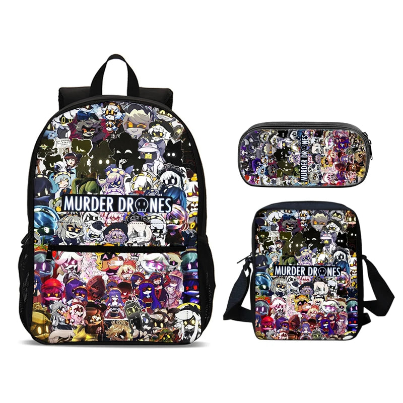 Murder Drones 3pcs Set Backpack 47cm/18.5inch Large Capacity Backpack Shoulder Bag Pencil Case Book Bags for Boys Girl Best Gift