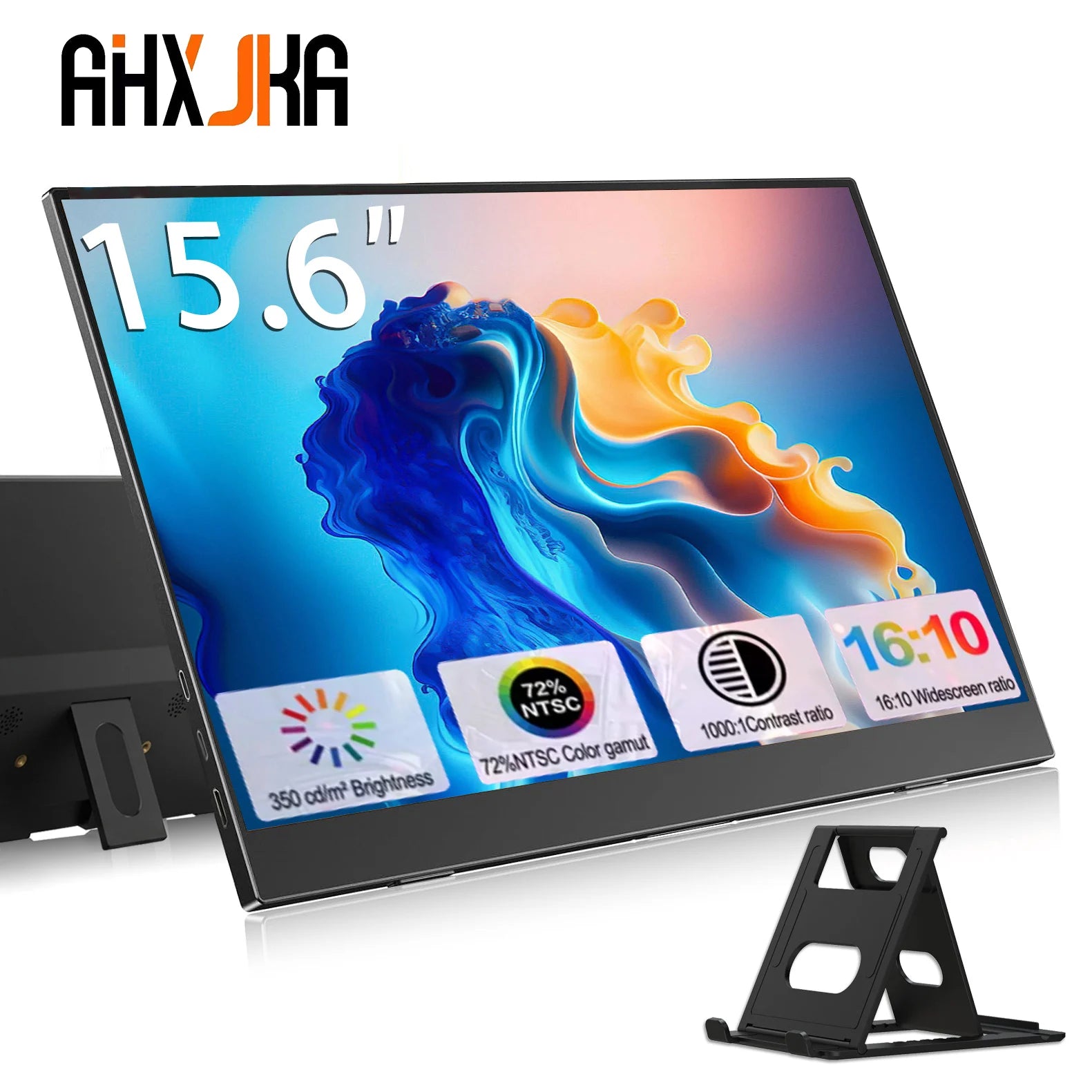 Écran Portable AHXJKA 15,6" IPS FHD – HDR10 | AMD FreeSync | 60Hz | USB-C & HDMI | Haut-Parleurs | Noir