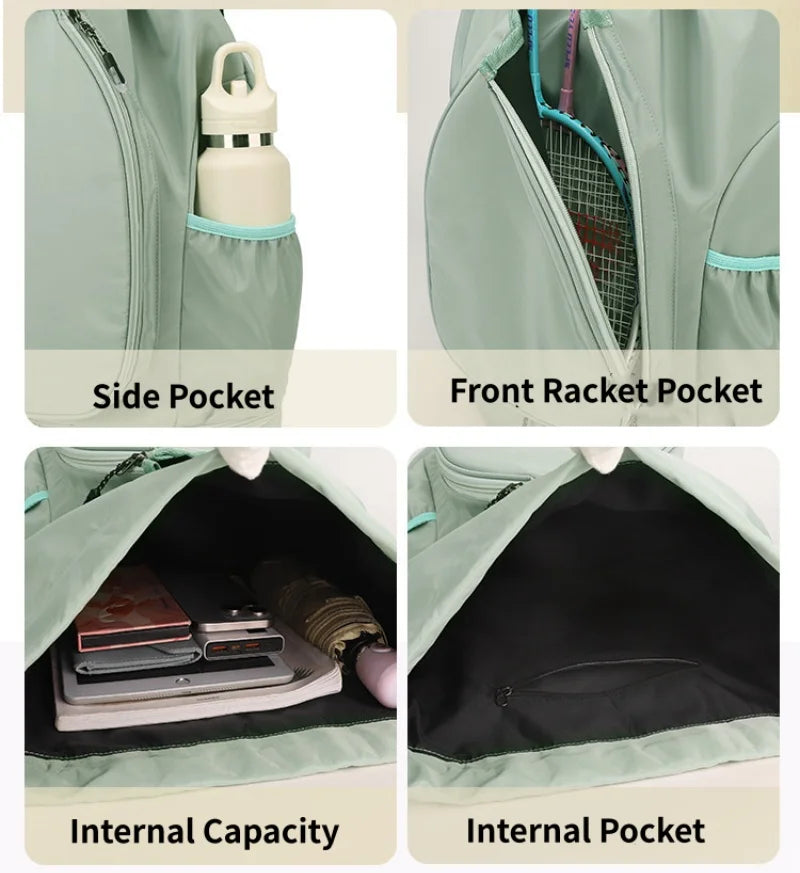 Lightweight Badminton Tennis Racket Backpack Holds 2 Rackets Drawstring Sports Bag Large Capacity With Shoes Compartment Bags