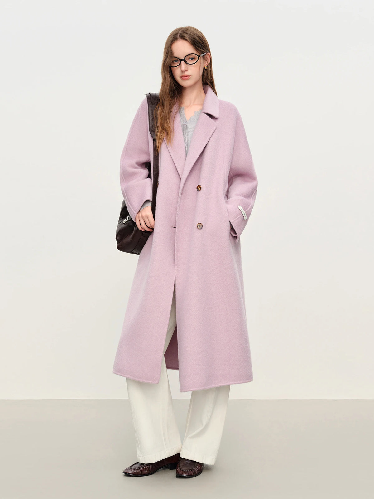 FSLE – Manteau Long Femme Double Face Laine & Poil de Chameau, Coupe Élégante, Hiver 2025