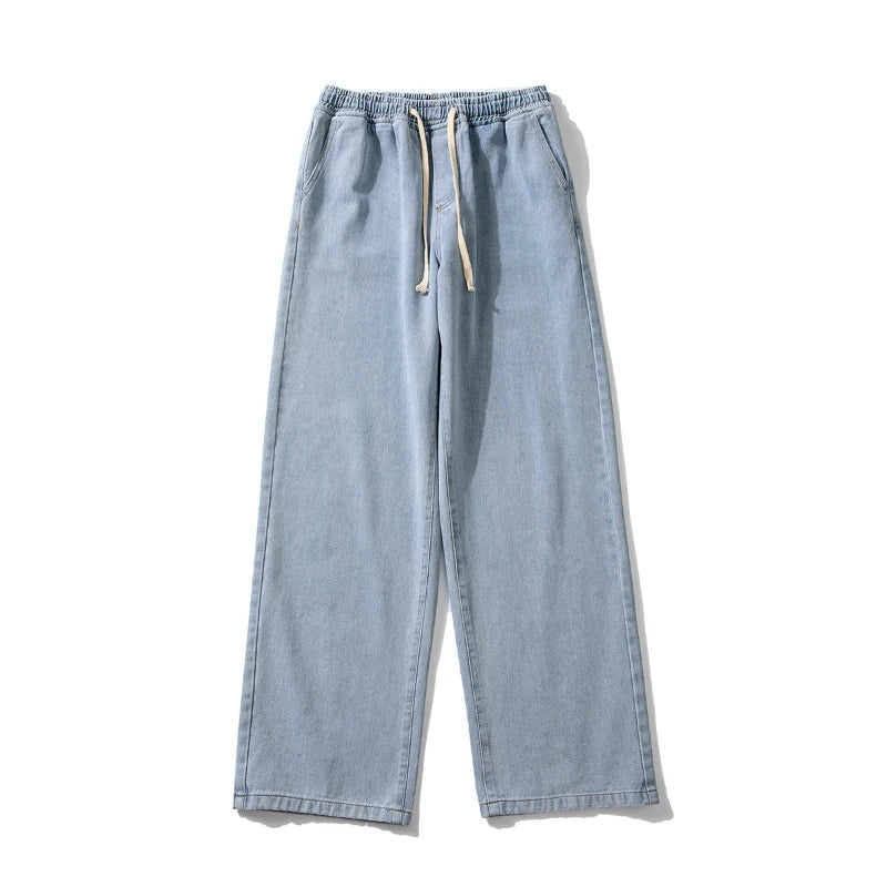 Jean Droit Homme Taille Haute Vintage – Coupe Loose Lavé Ceinture Élastique | Y2K Streetwear 2026