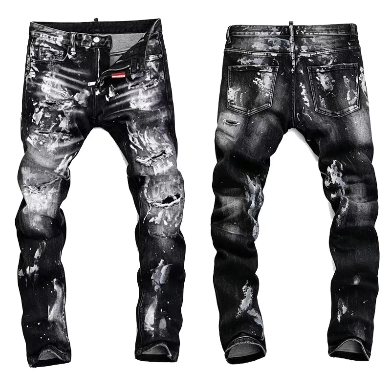 Jean homme graffiti à effet éclaboussures – style streetwear