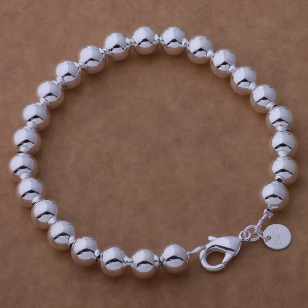 Bracelet Charm en Argent Sterling 925 – Chaîne Perlée Romantique pour Femme