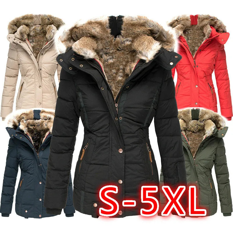 Manteau d'Hiver Femme – Coupe-Vent Zippé à Capuche, Doublure Polaire, Coupe Slim