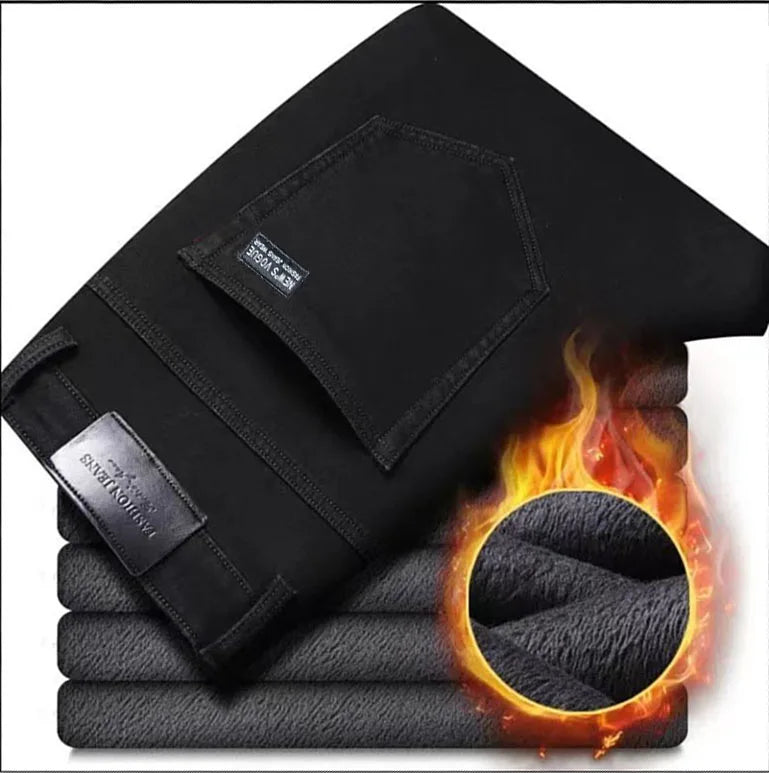 Jean Droit Homme Hiver Doublé Velours 3 Coloris Stretch Grande Taille 28-40