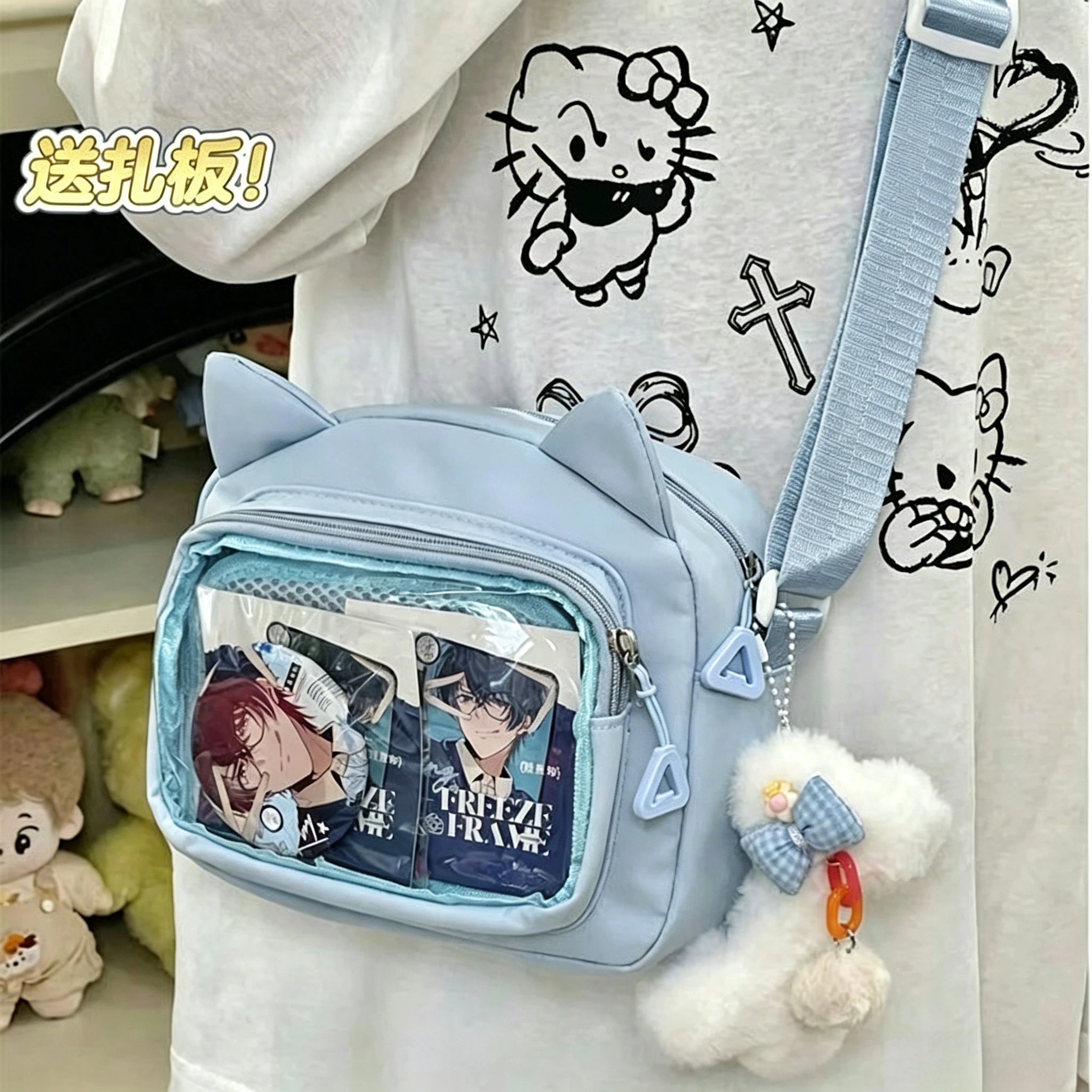 Japanese Pink Harajuku Cute Girls Y2K Transparent Cartoon Ita Bag Doll Versatile Crossbody Bag Casual Mobile Phone Сумка