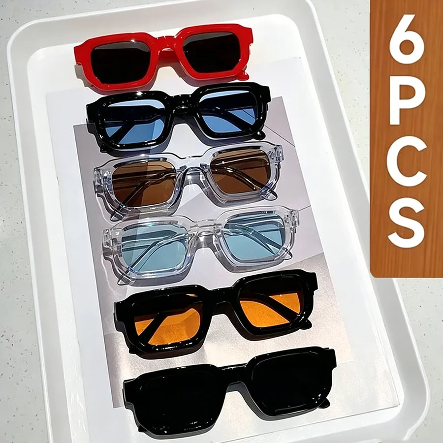 Lunettes de Soleil Rectangulaires Vintage – Style Rétro Mixte, à l'Unité ou Lot de 6