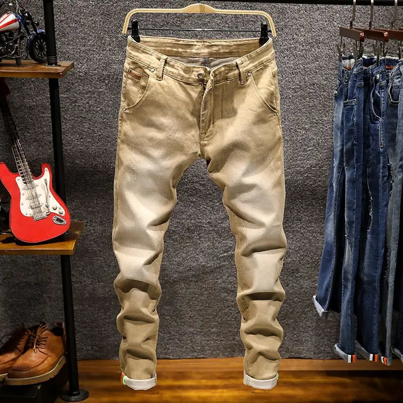 Jean Slim Straight Élastique Homme Ripped Délavé American Korean Style 9 Coloris Tailles 28-38