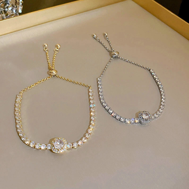 Bracelet Femme Zircon Carré Plaqué Or 18K – Réglable & Strass