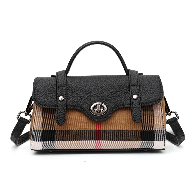 Mini Sac Boston À Carreaux Femme – Toile & Cuir Végétal, Bandoulière & Main