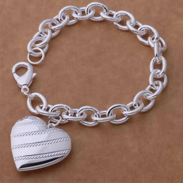 Bracelet Charm en Argent Sterling 925 – Chaîne Perlée Romantique pour Femme