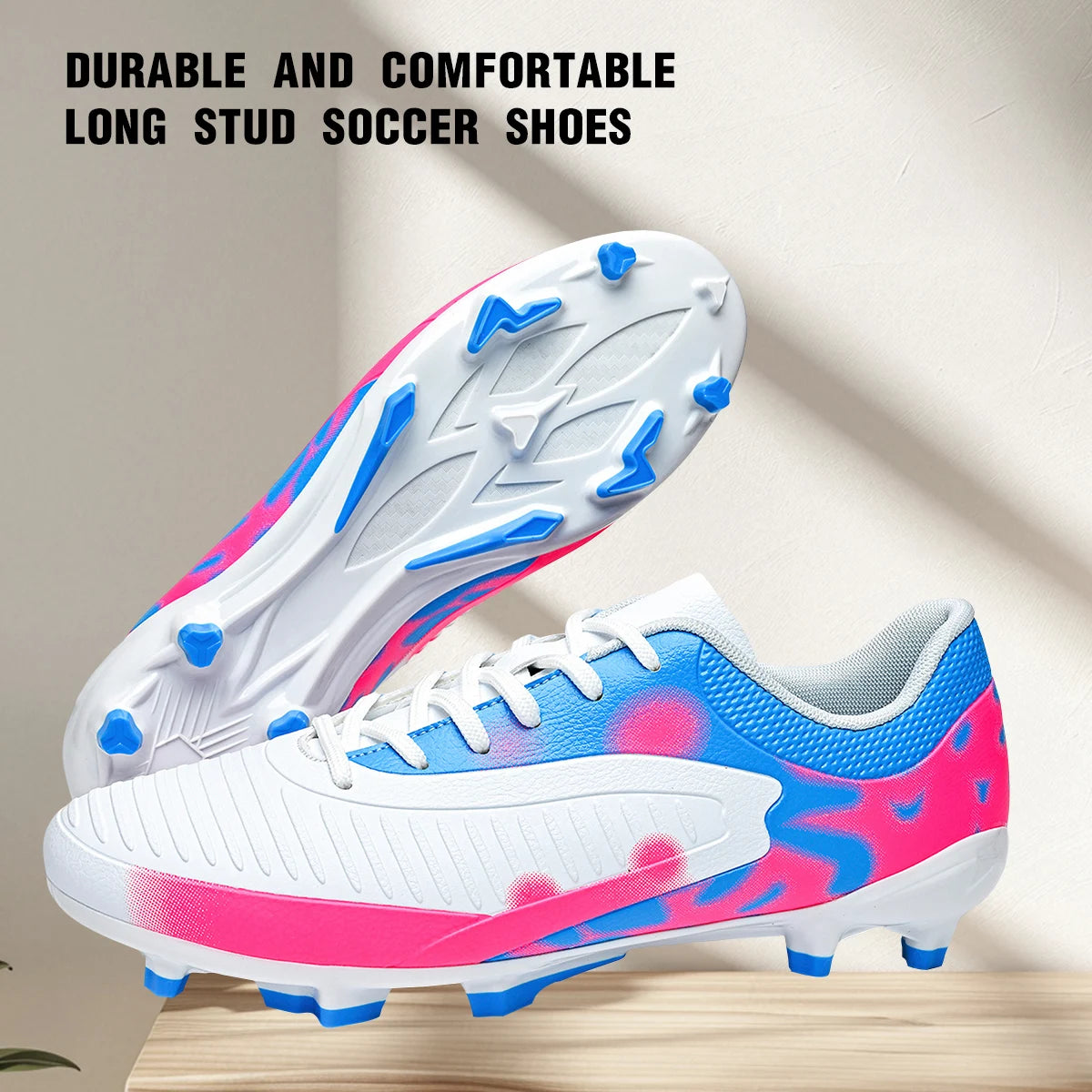 Chaussures de Football Unisexe AG/FG – Cuir PU Premium, Crampons TPU Longue Durée, Antidérapant