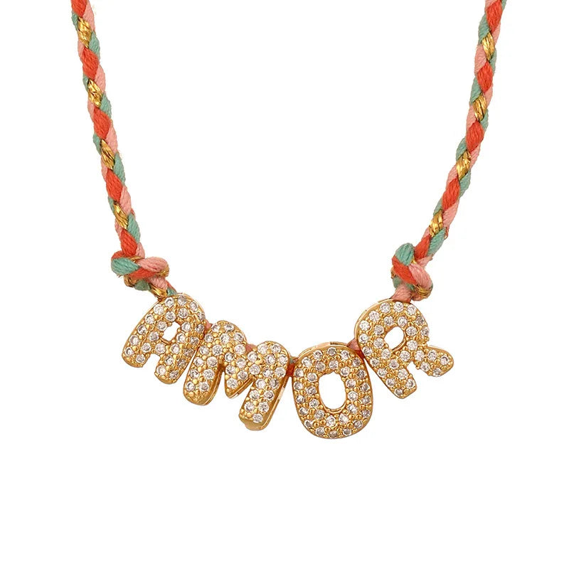 Collier Pendentif Initiale & Lettre – Corde Colorée Ajustable, Cadeau Fête des Mères