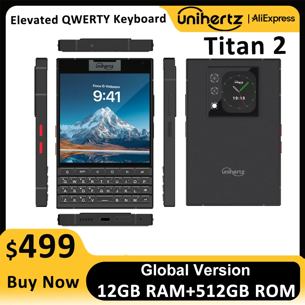 Unihertz Titan 2 Smartphone Android 15 with Physical Keyboard 5G Dual Screen Phone 512GB Dimensity 7300 50MP Camera Dual SIM