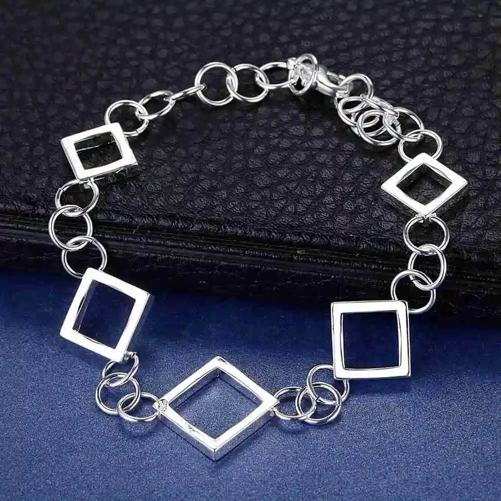 Bracelet Charm en Argent Sterling 925 – Chaîne Perlée Romantique pour Femme