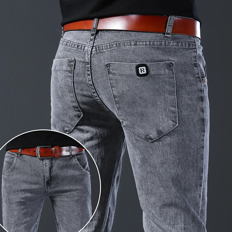 Jean Slim Homme Gris Style Coréen Haute Élasticité | Tailles 28-36 Toutes Saisons