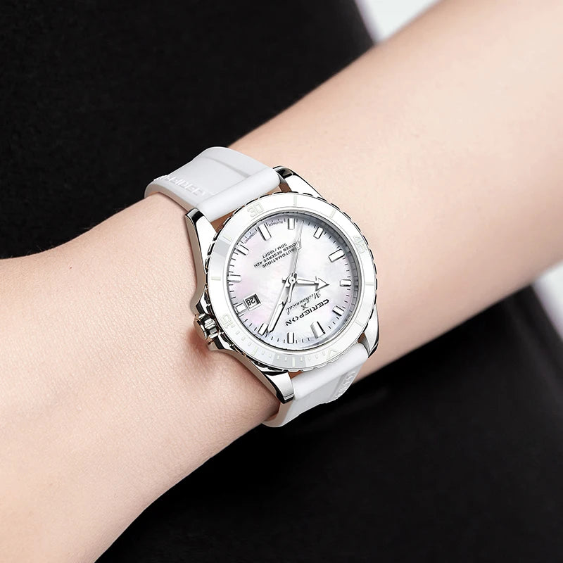 CERIEPON 9089 – Montre Femme Automatique Acier Inoxydable, Cadran Rond, Résistante à l'Eau 5 ATM