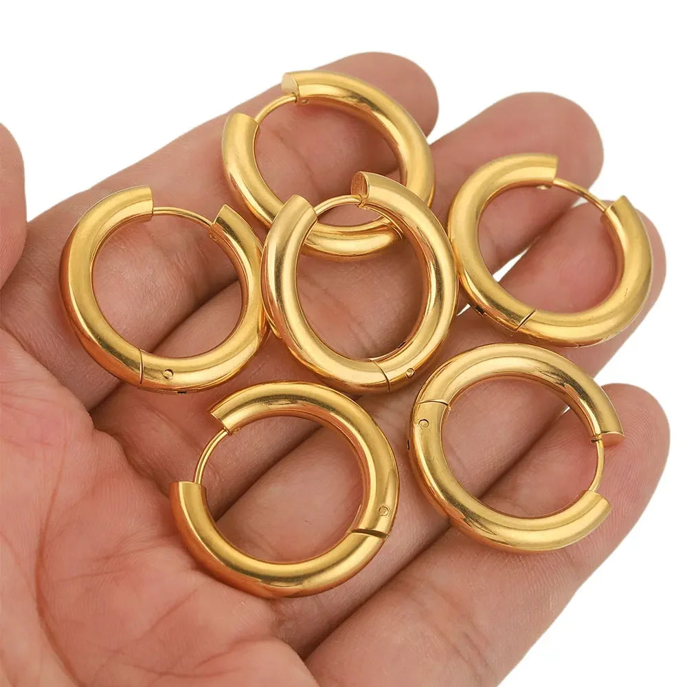 Lot 6 Créoles Femme Acier Inoxydable Plaqué Or 24K – Style Coréen Luxe