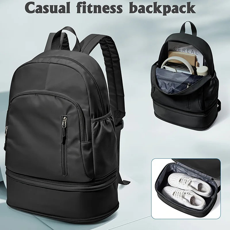 Expandable Gym Fitness Backpack with Shoes Pocket Outdoor Travel Sports Commuting Bag Leisure Business Trip Laptop Schoolbag