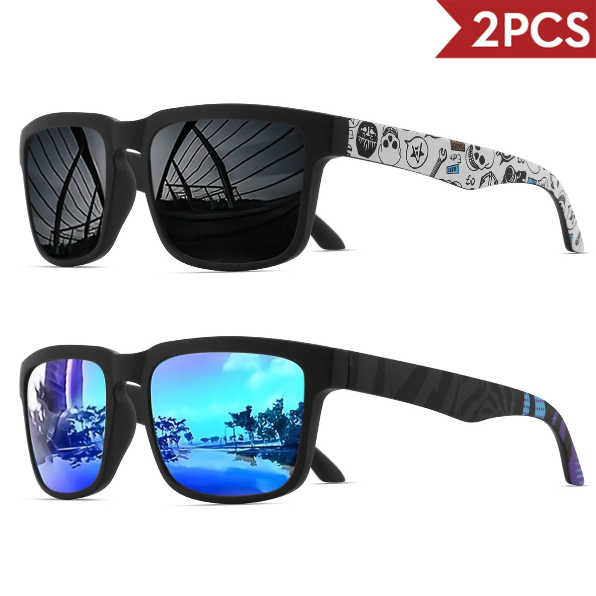 Lot de 2 Lunettes de Soleil Sport Carrées VEGUEROS – UV400 Mixte
