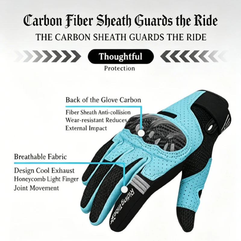 MCS-67 Genuine Leather Summer Motorcycle Moto Gloves Carbon Fiber Knuckle Guard gp Accessories Mesh Touchscreen Cross Equipment