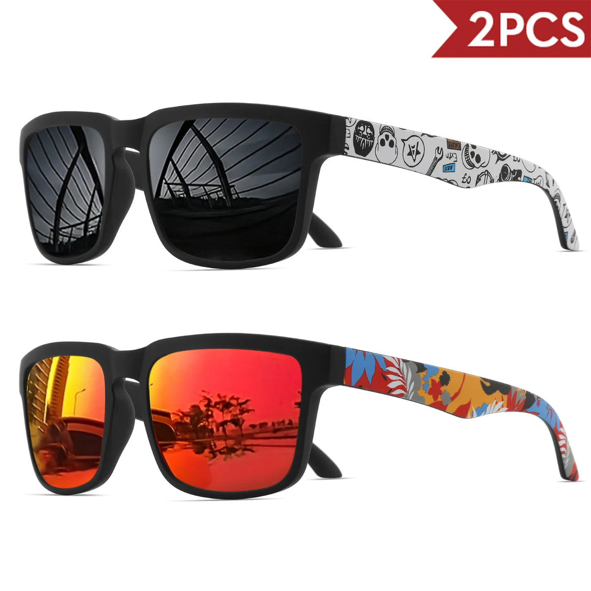 Lot de 2 Lunettes de Soleil Sport Carrées VEGUEROS – UV400 Mixte
