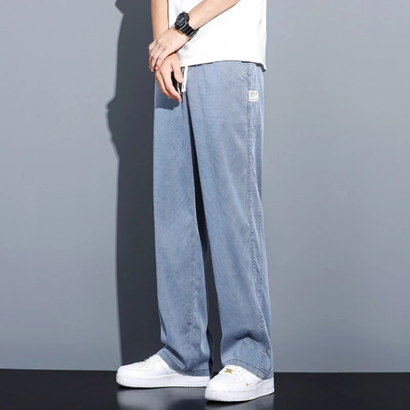 Jean Lyocell Homme Coupe Droite Ample Ceinture Élastique Cordon | 3 Coloris | Grandes Tailles M-5XL