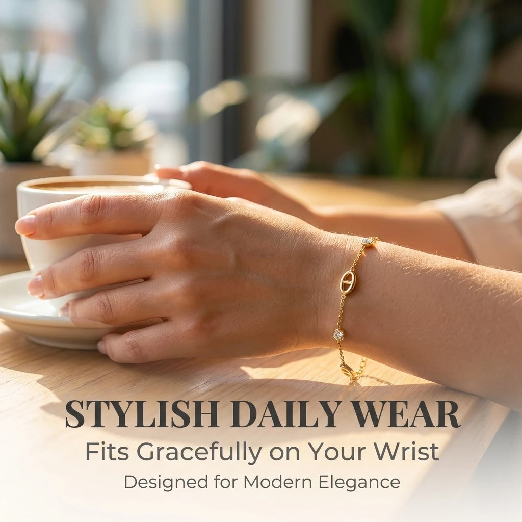 Bracelet Femme Minimaliste Style Français – Acier Inoxydable & Zircon Blanc