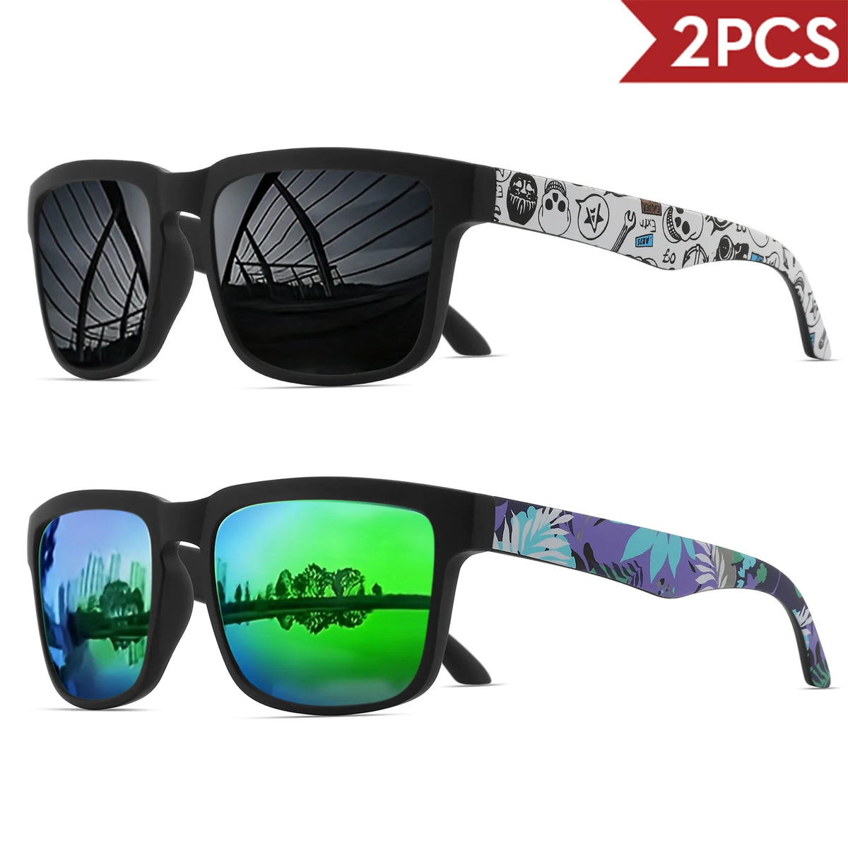 Lot de 2 Lunettes de Soleil Sport Carrées VEGUEROS – UV400 Mixte