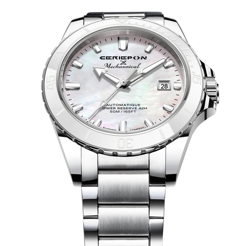 CERIEPON 9089 – Montre Femme Automatique Acier Inoxydable, Cadran Rond, Résistante à l'Eau 5 ATM