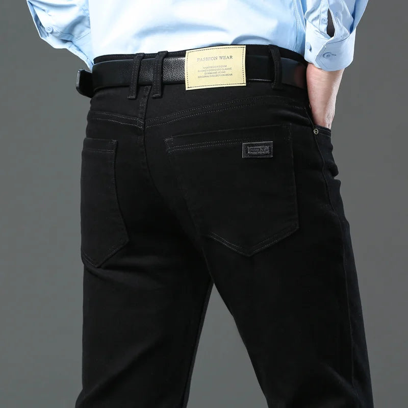 Men's Slim Stretch Jeans 96% Cotton – Casual Straight Fit | Black Coffee Green