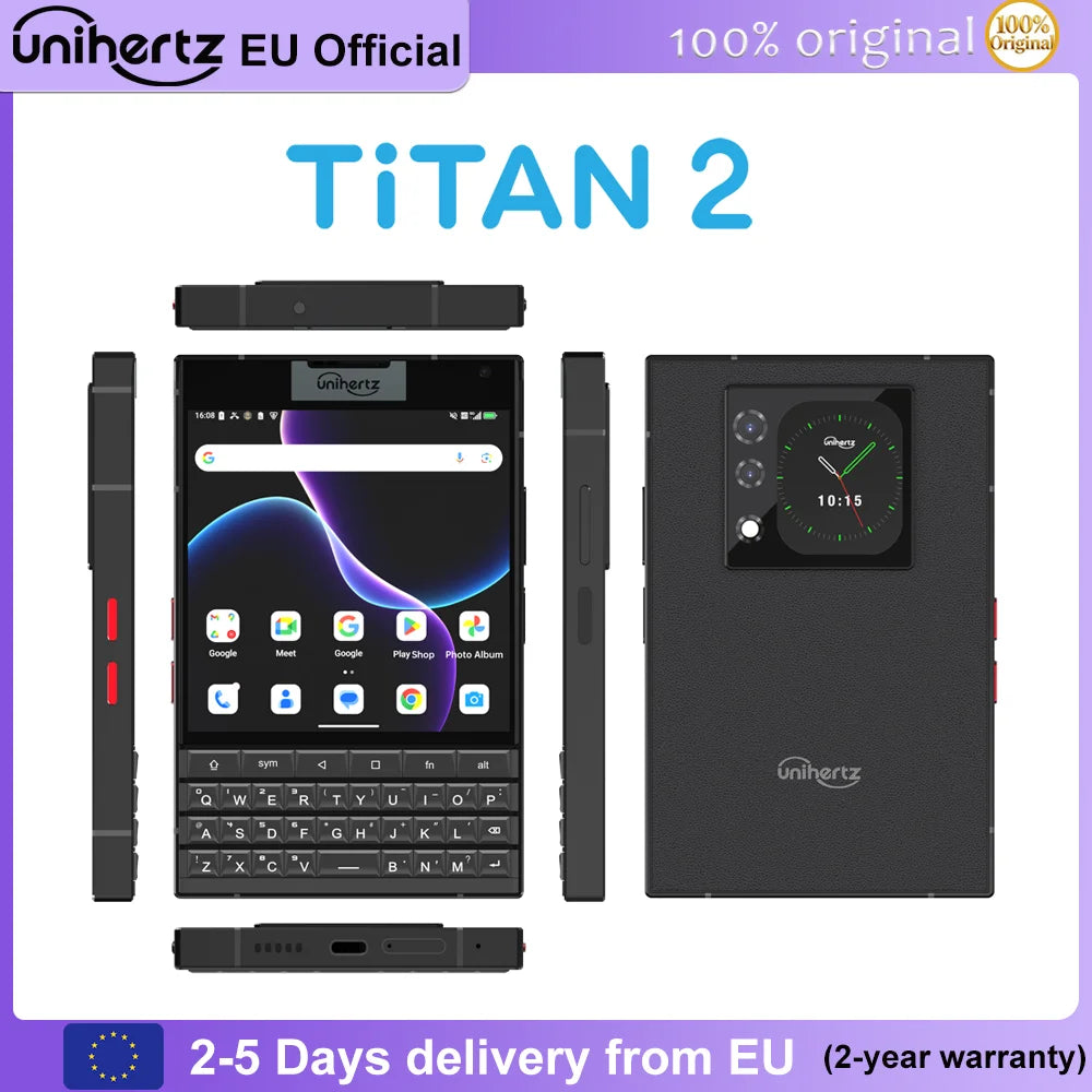 Unihertz Titan 2 – Smartphone 5G Clavier QWERTY, Android 15, 12Go RAM, 512Go, Double Écran, Batterie 5050mAh