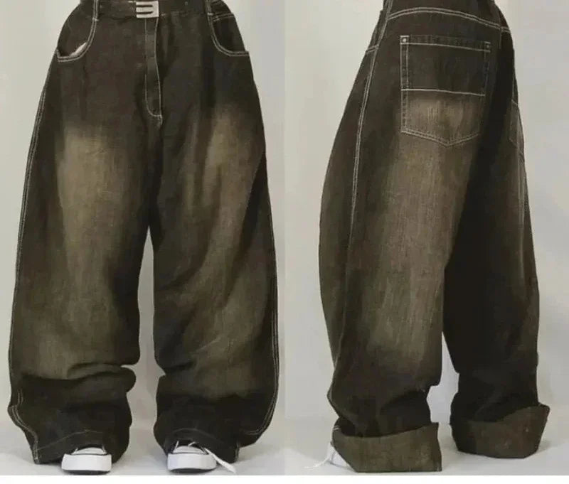 Jean Y2K Baggy Homme Imprimé Blue Washed Hip Hop Rock Wide Leg | Multi-Coloris M-XXL