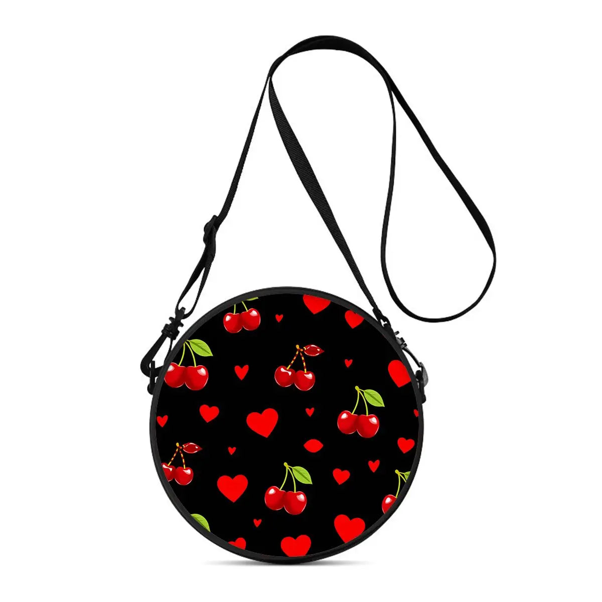 Watermelon Cherry Round Shoulder Bag Fruit Messenger Bag Daily Adjustable Strap Crossbody Bag for Woman Best Gifts 2D Flat