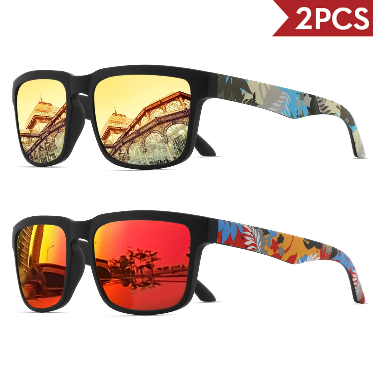 Lot de 2 Lunettes de Soleil Sport Carrées VEGUEROS – UV400 Mixte
