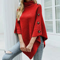 2025 Herbst Winter Schal Umhang Pullover Einfarbig Rollkragen Oversized Cape Mantel Damen Ponchos Pullover Gestrickter Fledermausärmel Oberteil