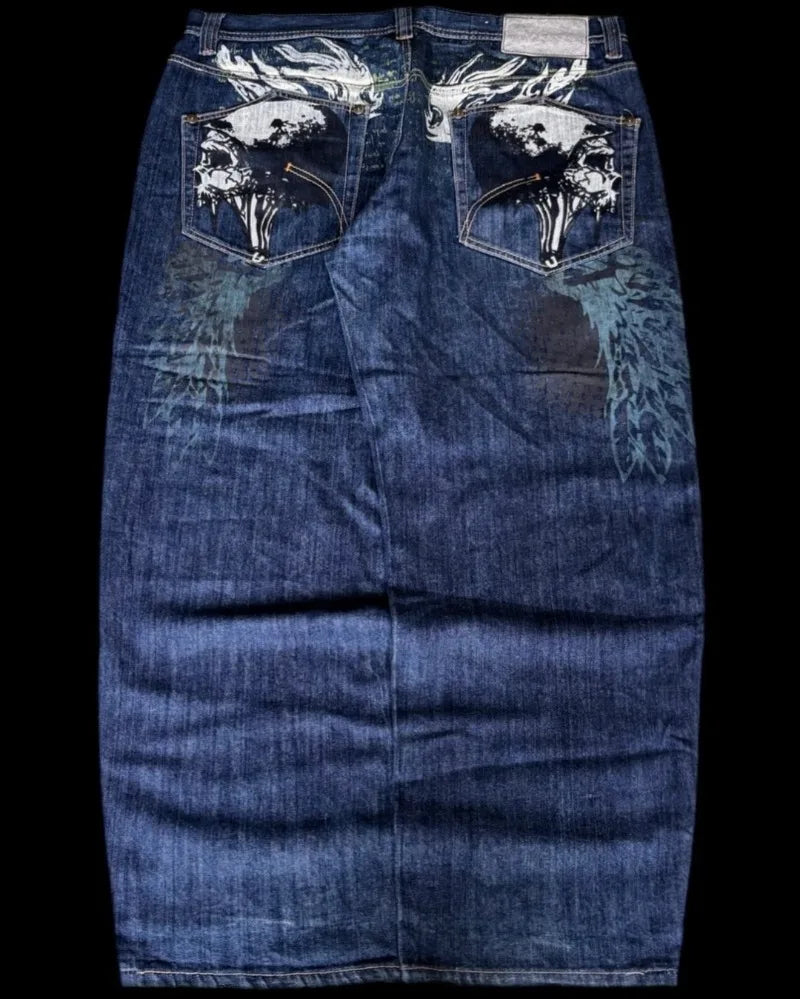 Jean Y2K Baggy Homme Imprimé Blue Washed Hip Hop Rock Wide Leg | Multi-Coloris M-XXL