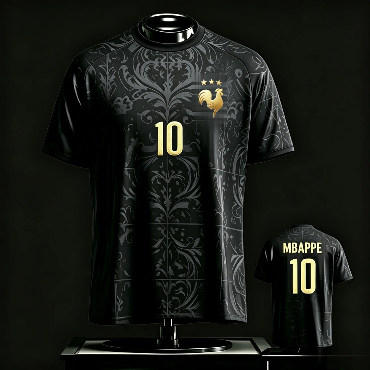 Mbappe 10 Soccer Jersey Golden Rooster Badge Double-Sided Quick Dry Crewneck Short Sleeve Unisex Premium Football Fan Jersey