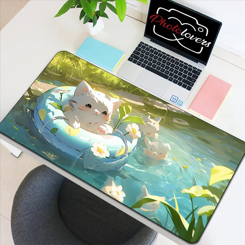 Tapis de Souris XXL Anime – Chat Kawaii, Accessoire Gaming, Bureau & Clavier